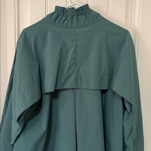Athleta Advantage Poplin Jacket Deep Ocean Teal Ruffle Collar Swing Size medium - Picture 7 of 10